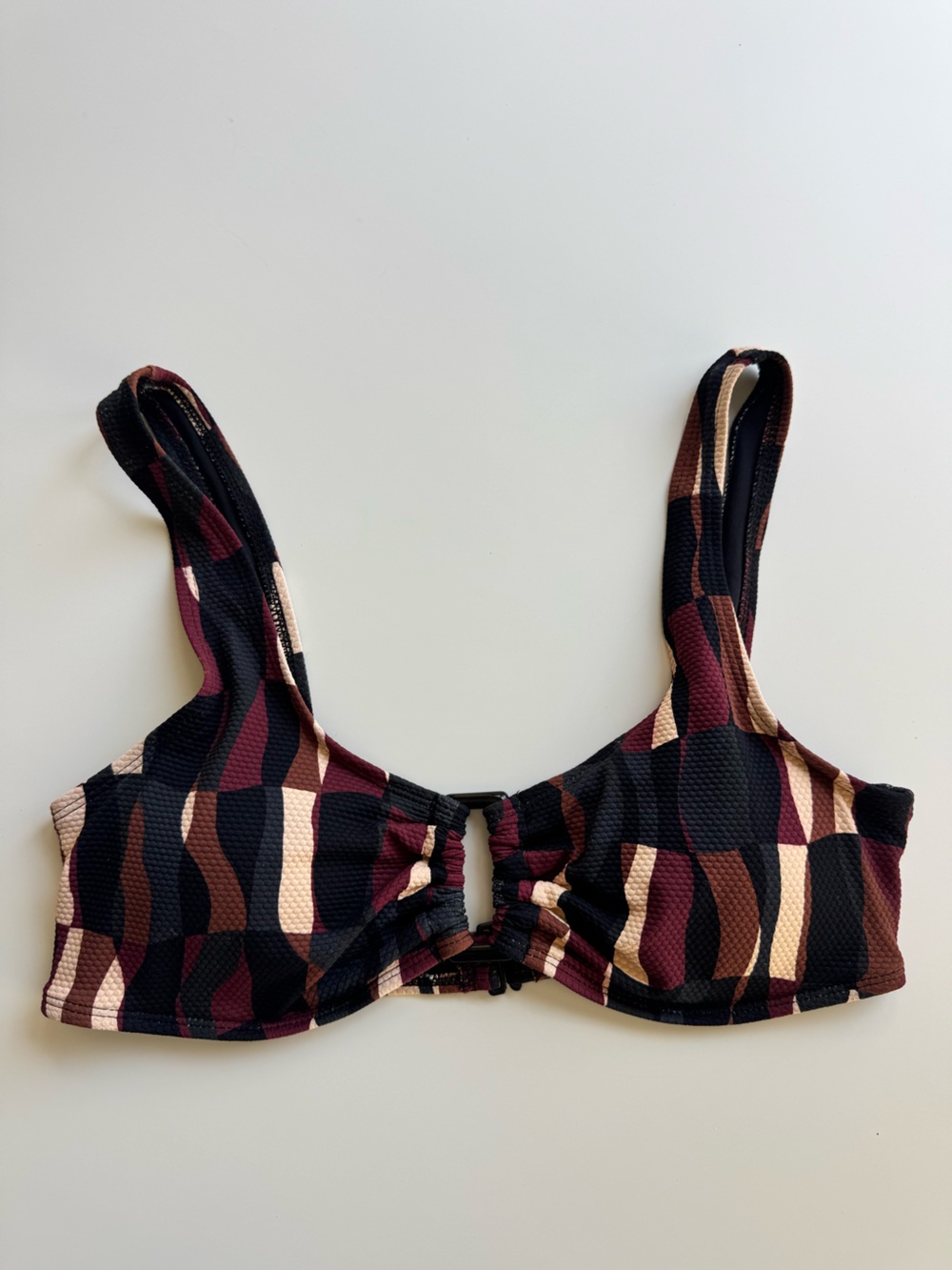 Old Navy Womens Swimsuit Top in Black, Burgundy & Brown Wave Print size medium